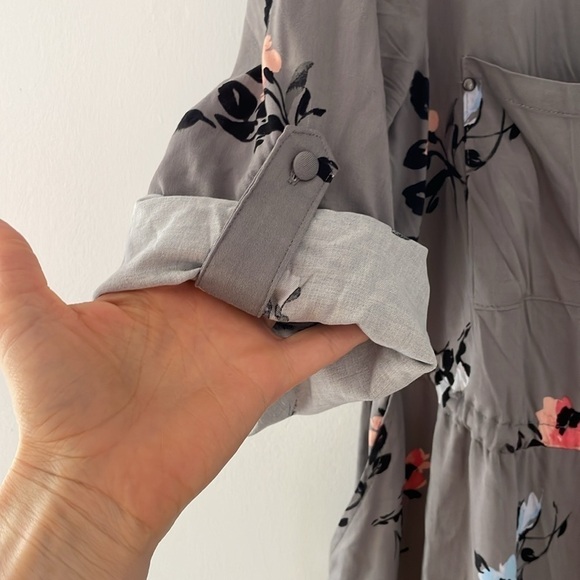 Torrid Floral Challis Zip Front Drawstring Shirt Dress Longsleeves Medium 10 - Picture 5 of 7